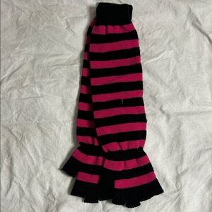 Black and Pink Striped fingerless gloves long